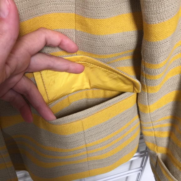 Talbots Yellow/Beige Striped Cotton/Linen Fully Lined Jacket, Sz 12 w/Pockets - Picture 4 of 5